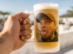 Frostat ölglas med eget foto