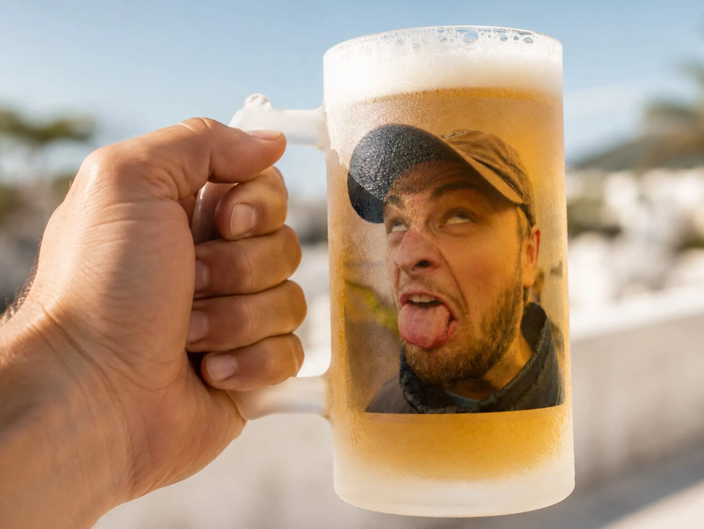 Frostat ölglas med eget foto