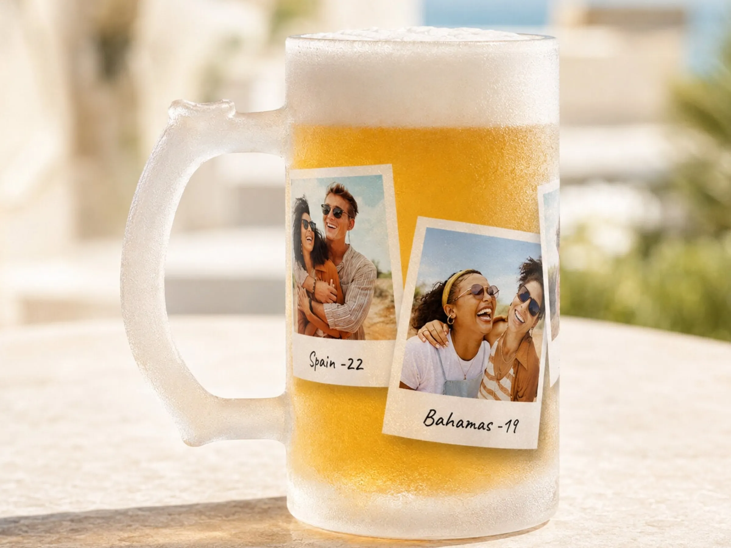 Frostat ölglas med eget foto