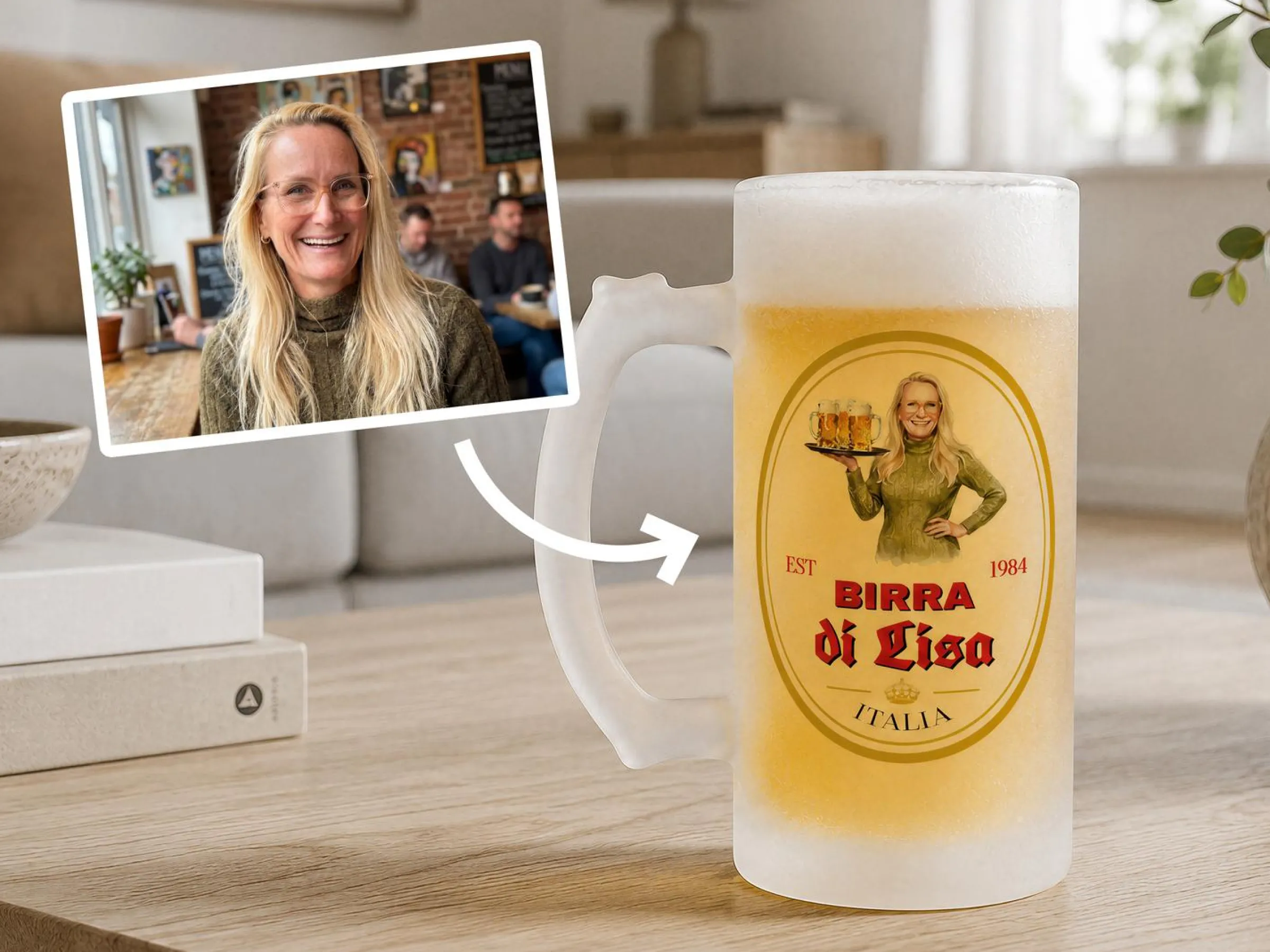 Frostat ölglas med eget foto - Öldesign