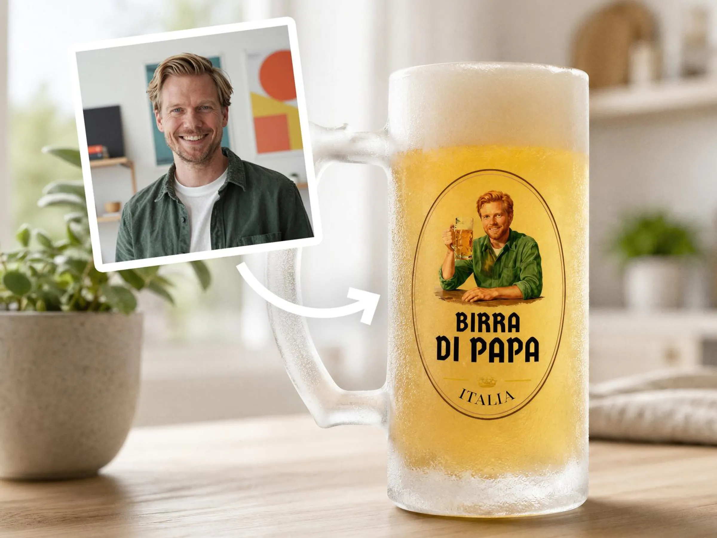 Frostat ölglas med eget foto - Öldesign