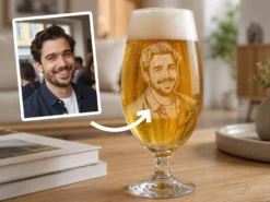 Spiegelau ölglas med gravyr - Eget foto