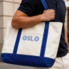 Strandväska med broderad text